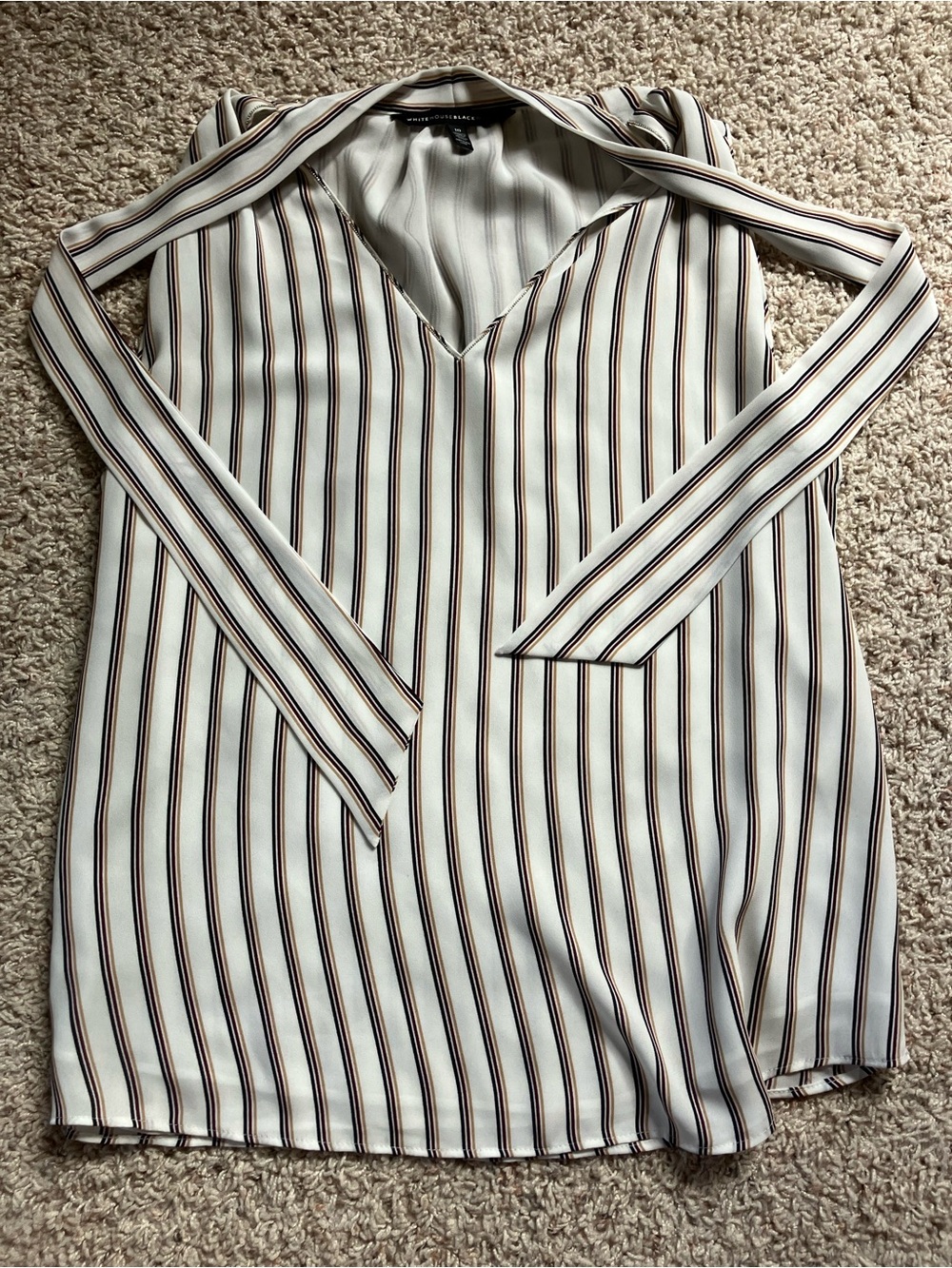 White House Black Market Cream V-Neck Striped Tank